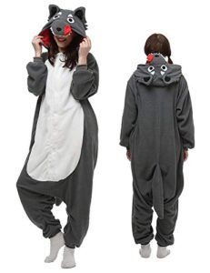 yameng gray wolf onesie adult for women men animal pajamas cosplay sleepwear costume cartoon outfit（large）