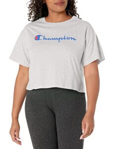 champion womens cropped tee, script logo t shirt, oxford gray-550757, small us