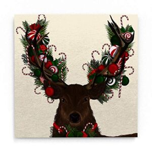 trademark fine art deer, candy cane wreath by fab funky, white metal art 16x16, multi-color