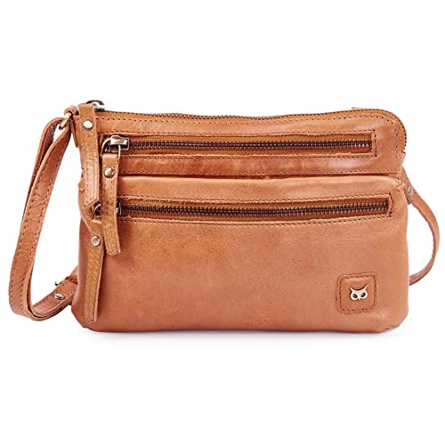 Wise Owl Accessories Small Triple Zip Real Leather Women's Crossbody- Premium Vintage Crossover Shoulder Sling Bag (Mustard Multi-Wax)