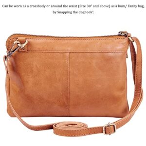 Wise Owl Accessories Small Triple Zip Real Leather Women's Crossbody- Premium Vintage Crossover Shoulder Sling Bag (Mustard Multi-Wax)