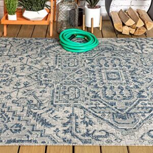 JONATHAN Y SMB105B-8 Estrella Bohemian Medallion Textured Weave Indoor/Outdoor Navy/Gray 8 ft. x 10 ft. Area Rug Coastal, Easy Cleaning, for High Traffic, Kitchen, Living Room, Backyard, Non Shedding