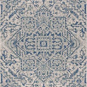 JONATHAN Y SMB105B-8 Estrella Bohemian Medallion Textured Weave Indoor/Outdoor Navy/Gray 8 ft. x 10 ft. Area Rug Coastal, Easy Cleaning, for High Traffic, Kitchen, Living Room, Backyard, Non Shedding