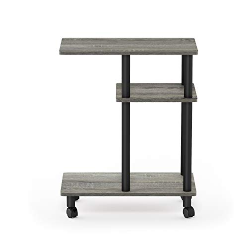 Furinno Turn-N-Tube C Shaped Side Table with Casters, French Oak Grey/Black