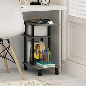 Furinno Turn-N-Tube C Shaped Side Table with Casters, French Oak Grey/Black