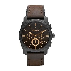 fossil men's machine quartz stainless steel and leather chronograph watch, color: black, dark brown (model: fs4656)
