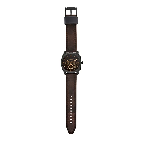 Fossil Men's Machine Quartz Stainless Steel and Leather Chronograph Watch, Color: Black, Dark Brown (Model: FS4656)