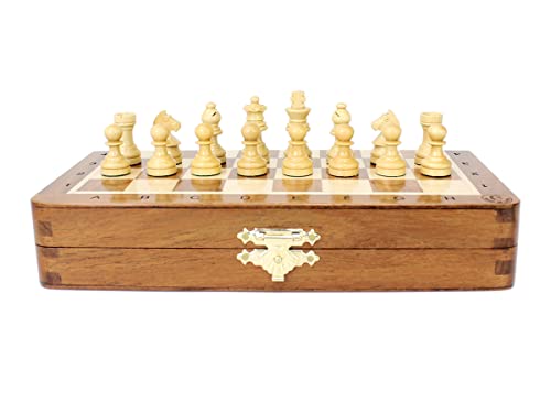 House of Chess - 8 Inch Wooden Magnetic Folding Travel Chess Set - Board with Algebraic Notation + 2 Extra Pawns & 2 Extra Queens- Handmade - Premium Quality