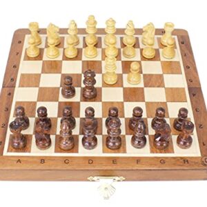 House of Chess - 8 Inch Wooden Magnetic Folding Travel Chess Set - Board with Algebraic Notation + 2 Extra Pawns & 2 Extra Queens- Handmade - Premium Quality