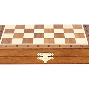 House of Chess - 8 Inch Wooden Magnetic Folding Travel Chess Set - Board with Algebraic Notation + 2 Extra Pawns & 2 Extra Queens- Handmade - Premium Quality