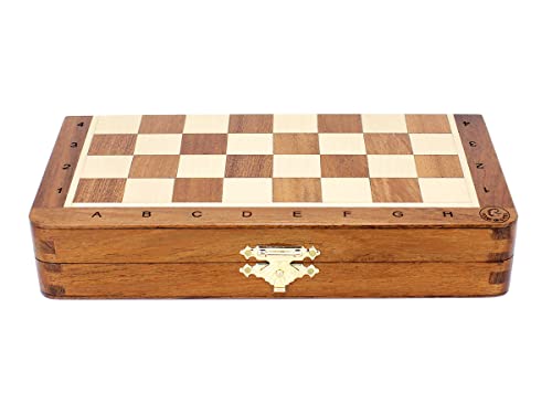 House of Chess - 8 Inch Wooden Magnetic Folding Travel Chess Set - Board with Algebraic Notation + 2 Extra Pawns & 2 Extra Queens- Handmade - Premium Quality