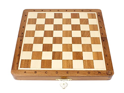 House of Chess - 8 Inch Wooden Magnetic Folding Travel Chess Set - Board with Algebraic Notation + 2 Extra Pawns & 2 Extra Queens- Handmade - Premium Quality