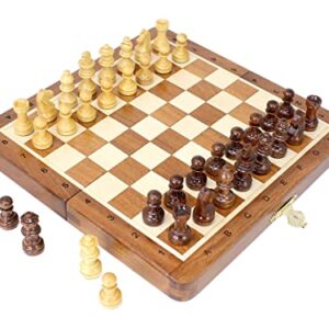 House of Chess - 8 Inch Wooden Magnetic Folding Travel Chess Set - Board with Algebraic Notation + 2 Extra Pawns & 2 Extra Queens- Handmade - Premium Quality