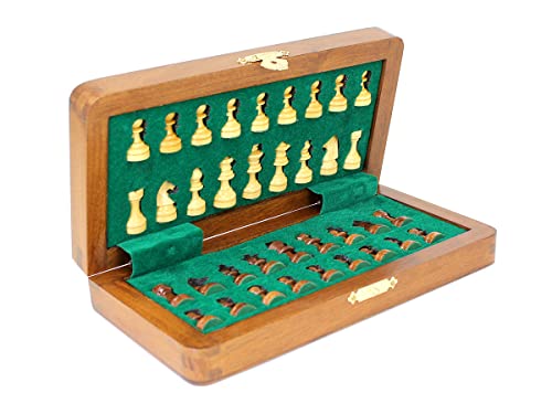 House of Chess - 8 Inch Wooden Magnetic Folding Travel Chess Set - Board with Algebraic Notation + 2 Extra Pawns & 2 Extra Queens- Handmade - Premium Quality