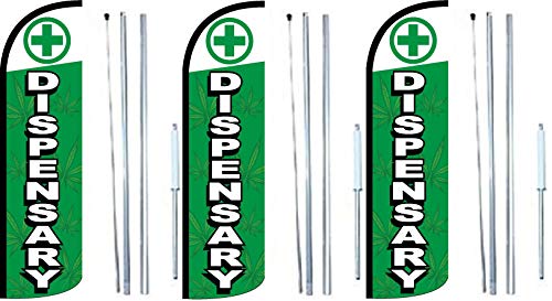 Dispensary King Windless Feather Flag Sign Kit With Complete Hybrid Pole set- Pack of 3