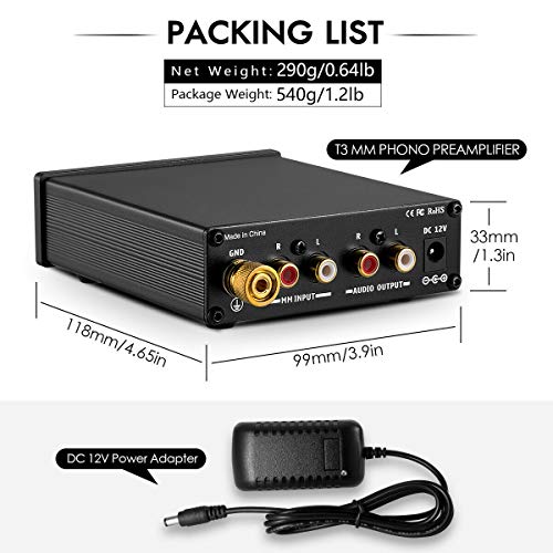 MM Phono Preamplifier, Hi-Fi Turntable Preamp for Home Audio/Record Player/Stereo Amplifier/Active Speaker [Nobsound T3]