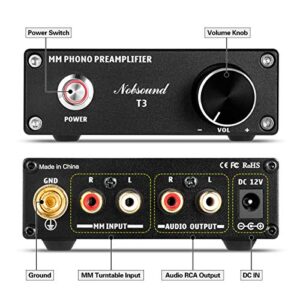 MM Phono Preamplifier, Hi-Fi Turntable Preamp for Home Audio/Record Player/Stereo Amplifier/Active Speaker [Nobsound T3]