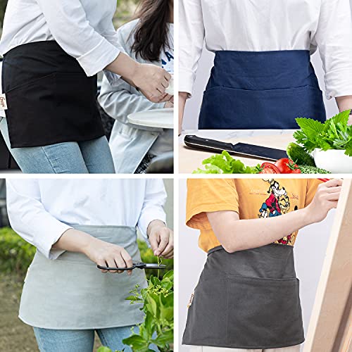 GNEGNI 3 Pockets Waist Apron-Waitress Waiter Server Apron Short Half Uniform Apron Dark Gray