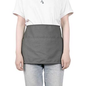 GNEGNI 3 Pockets Waist Apron-Waitress Waiter Server Apron Short Half Uniform Apron Dark Gray