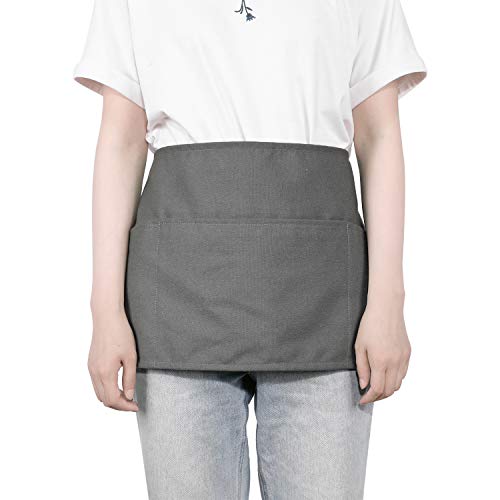 GNEGNI 3 Pockets Waist Apron-Waitress Waiter Server Apron Short Half Uniform Apron Dark Gray