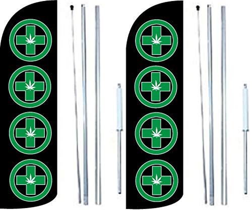 Dispensary King Windless Flag Sign With Complete Hybrid Pole set - Pack of 2