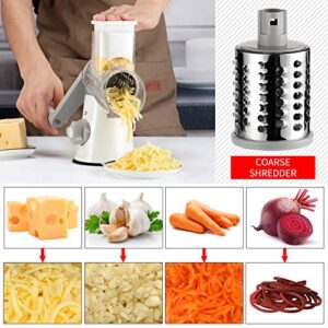 Rotary Cheese Grater Cheese Shredder - Cambom Round Mandoline Slicer Vegetable Slicer Walnuts Grinder with Strong-Hold Suction Cup Base and Cleaning Brush