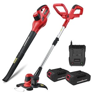 powersmart 20v max cordless string trimmer and blower combo kit with 2x 2.0ah battery and charger included (ps76115a)