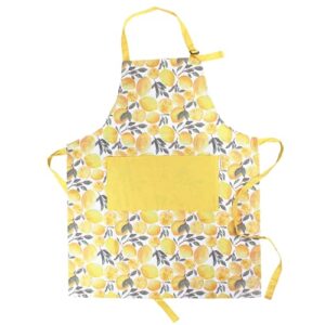 sage+stitch adjustable designer kitchen apron for adults | 100% machine washable cotton cooking apron with pockets and adjustable neck buckle | 27" wide x 33" long | yellow lemons