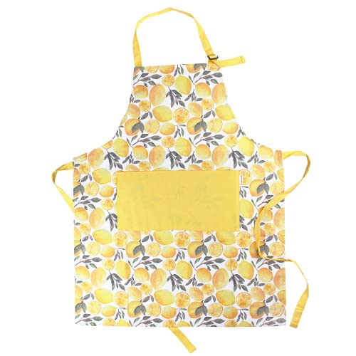 Sage+Stitch Adjustable Designer Kitchen Apron for Adults | 100% Machine Washable Cotton Cooking Apron with Pockets and Adjustable Neck Buckle | 27" Wide x 33" Long | Yellow Lemons