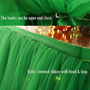 OakHaomie 10ft Table Skirt Tulle Tutu Table Cloth with 15pcs String Lights for Rectangle or Round Table for Party,Wedding,Birthday Party&Home Decoration,Table Skirting (Green, 10ftX2.63ft)