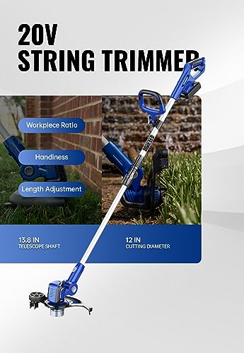 WILD BADGER POWER 20V Weed Eater/Wacker,Leaf Blower,Wheeled Edger Kit Electric with 2 * 2Ah Battery & Charger,String Trimmer,Lightweight, Adjustable Telescopic Shaft, Easy to Use and Convert