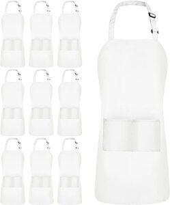 utopia kitchen adjustable bib apron (10-pack) water oil resistant chef cooking kitchen mens womens waitress server work aprons with pockets (white)