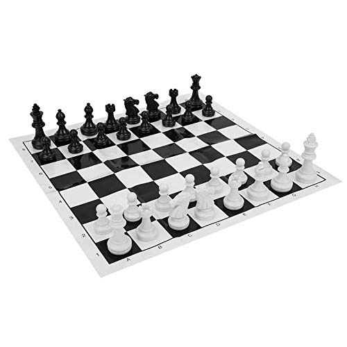 Portable Chess Plastic International Chessboard Set Medieval Entertainment Chess Game Set Black & White Chessboard for Party Activities(White)