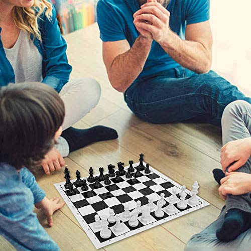 Portable Chess Plastic International Chessboard Set Medieval Entertainment Chess Game Set Black & White Chessboard for Party Activities(White)