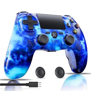 ishako for ps4 controller wireless, controller gamepad compatible with playstation 4/slim/pro/pc/android/mac with usb cable,dual vibration,6-axis motion control,3.5mm audio jack,multi touch pad,share button(blue)