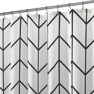 mDesign Fabric Geometric Shower Curtain - Herringbone Chevron Print with Reinforced Buttonholes for Master/Guest Bathroom - Machine Washable & Water Resistant Curtains - 72" x 72" - Black/White