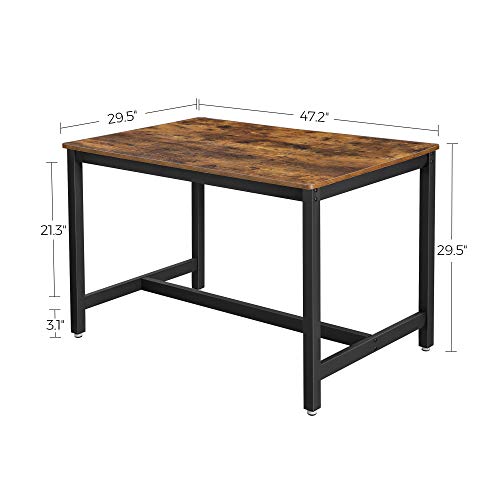 VASAGLE 47 Inches Dining Room Table for 4, Industrial Style with Heavy Duty Metal Frame, 47.2 x 29.5 x 29.5 Inches, Brown