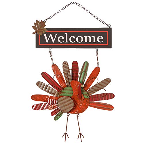 Ogrmar Vintage Metal Thanksgiving Turkey Wall Hanging Decoration Welcome Sign Front Door Ornament Festive Whimsical Halloween Christmas Decor