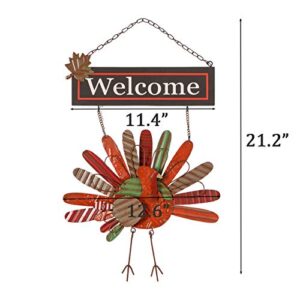 Ogrmar Vintage Metal Thanksgiving Turkey Wall Hanging Decoration Welcome Sign Front Door Ornament Festive Whimsical Halloween Christmas Decor