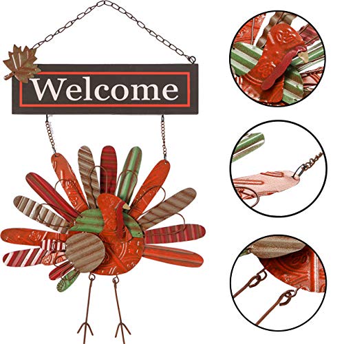 Ogrmar Vintage Metal Thanksgiving Turkey Wall Hanging Decoration Welcome Sign Front Door Ornament Festive Whimsical Halloween Christmas Decor