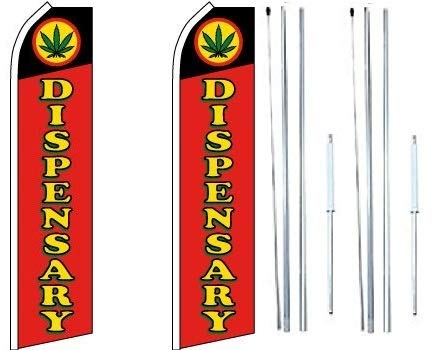 Dispensary King Swooper Flag Sign with Complete Hybrid Pole Set - Pack of 2-(FI)