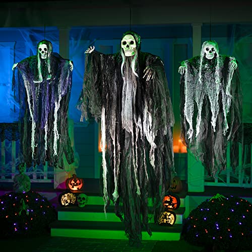JOYIN 3 Pack Hanging Halloween Skeleton Ghosts Decorations, Grim Reapers for Best Halloween Outdoor Decorations