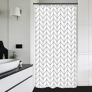 riyidecor black white stall small dorm camper shower curtain liner rv narrow walkin standing half little size 36wx72h inch chevron herringbone geometric tiny single stand up fabric bathroom decor