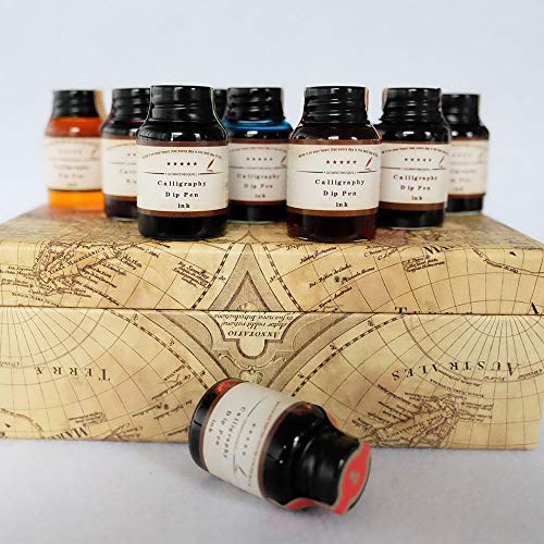 GC Calligraphy Pen Ink, 10 Colors Fountain Dip Pen Ink Set Non-Carbon Drawing Writing Art Craft Calligraphy Inks Bottles, 20cc Bottle 10 Colors Set LL-710