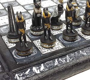 egyptian anubis chess set black silver and gold men with 16" hieroglyphic board
