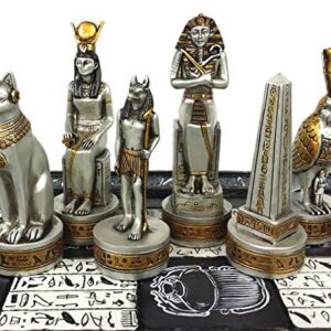 Egyptian Anubis Chess Set Black Silver and Gold Men with 16" Hieroglyphic Board