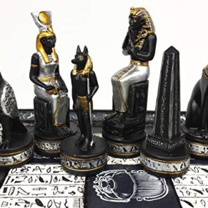 Egyptian Anubis Chess Set Black Silver and Gold Men with 16" Hieroglyphic Board