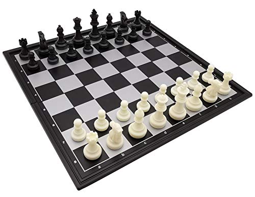 12.5" Magnetic Chess Set with Folding Chess Board Outdoor Travel Portable Chess Set for Adults and Kids, Black & White Color