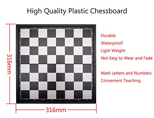 12.5" Magnetic Chess Set with Folding Chess Board Outdoor Travel Portable Chess Set for Adults and Kids, Black & White Color