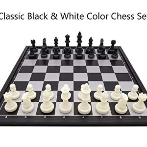 12.5" Magnetic Chess Set with Folding Chess Board Outdoor Travel Portable Chess Set for Adults and Kids, Black & White Color